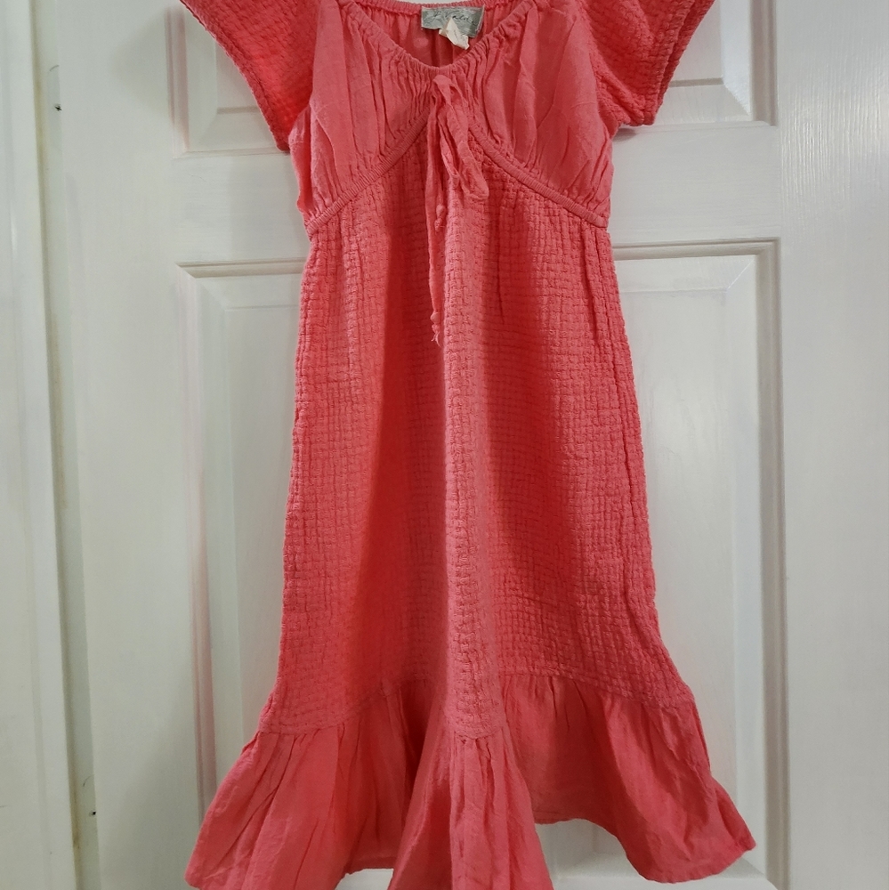 Woman's swim cover ups dress. Peach red color, size small. 100% cotton